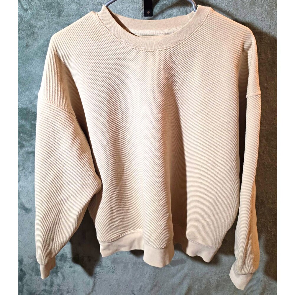 Thread & Supply Textured Crewneck Sweatshirt Womens Medium Beige Ribbed Pullover